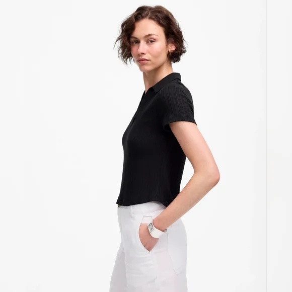 Madewell Ribbed V-Neck Polo Tee - Picture 2 of 4